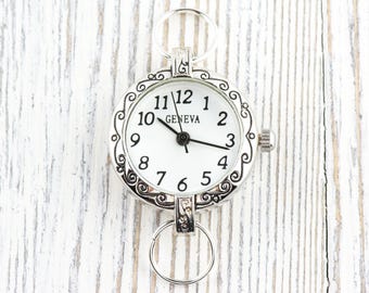 White Dial Silvertone Scroll Round Watch Face • DIY Beading Watch • Jewelry Making • Analog • Loops and Battery Included