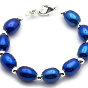 Sapphire Blue Freshwater Pearl Watch Band, Medical ID Bracelet • Handmade Watch Band • Stretch Watch Band image 3