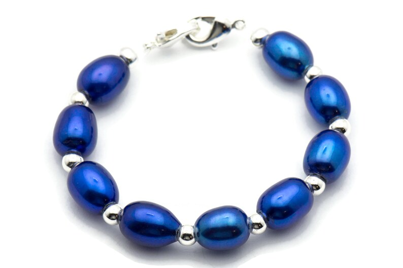 Sapphire Blue Freshwater Pearl Watch Band, Medical ID Bracelet • Handmade Watch Band • Stretch Watch Band image 3
