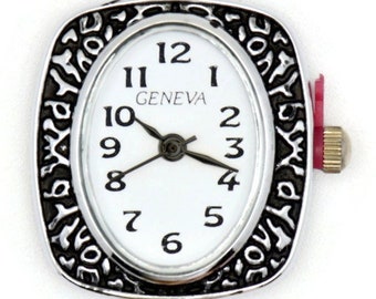 White Dial Silvertone Oval Display Square Watch Face • DIY Beading Watch • Jewelry Making • Analog • Loops and Battery Included