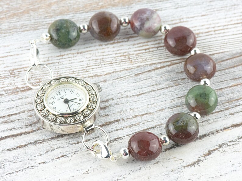 Fancy Jasper Puffs Interchangeable Stretch Beaded Watch Band • Medical ID Bracelet • Single Strand • Handmade Gemstone Jewelry image 7