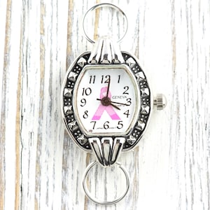 Orologio quadrato con quadrante argentato e nastro rosa • Quadrante bianco • Orologio fai da te con perline • Creazione di gioielli • Analogico • Anelli e batteria inclusi immagine 1