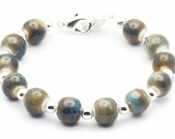Ceramic Earth Stretch Interchangeable Beaded Bracelet Watch Band • Medical ID Bracelet • Stretch Watch Band