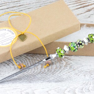 Green and Silver Glass Beaded Silver Letter Opener • Paper Knife • Desk Accessory image 8