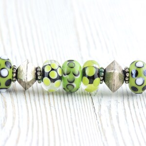 Green and Silver Beaded Metal Ballpoint Pen with Lampwork Glass Beads • Refillable image 1