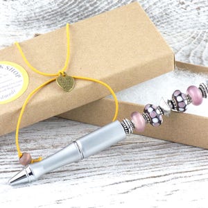 Lilac Love Beaded Silver Stylus Pen • Lampwork Glass Beads • Metal Ballpoint image 6