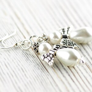 White Christmas Angel Earrings, Handmade Silver Plated Earrings, Angel Jewelry image 2