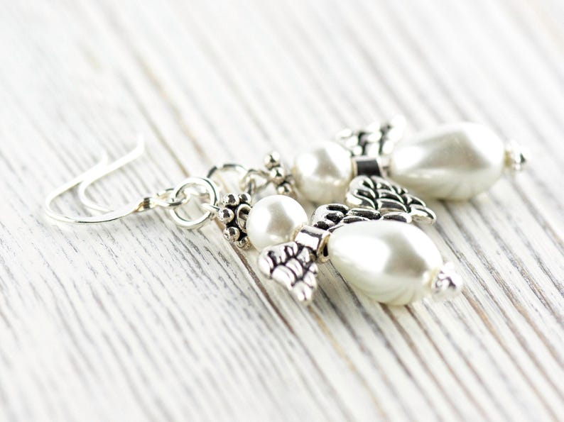 White Christmas Angel Earrings, Handmade Silver Plated Earrings, Angel Jewelry image 2