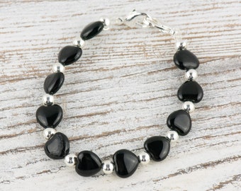 Little Black Hearts Interchangeable Stretch Beaded Watch Band • Medical ID Bracelet • Single Strand • Handmade Jewelry