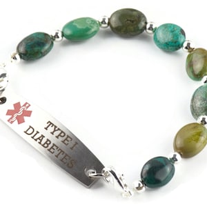 Grün Jaspis Austauschbares Stretch Perlen Armband • Medizinisches ID Armband • Einzelstrang • Handgemachter Schmuck Bild 8