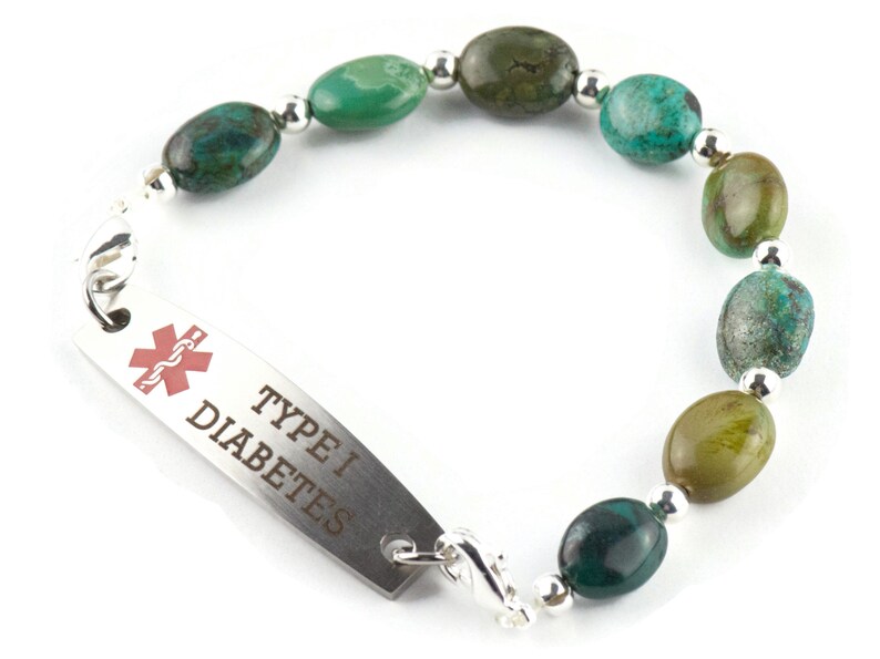 Grün Jaspis Austauschbares Stretch Perlen Armband • Medizinisches ID Armband • Einzelstrang • Handgemachter Schmuck Bild 8
