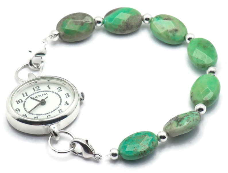 Faceted Green Opal Stretchy Interchangeable Watch Band • Medical ID Bracelet • Bracelet Watch Band • Stretch Watch Band image 4