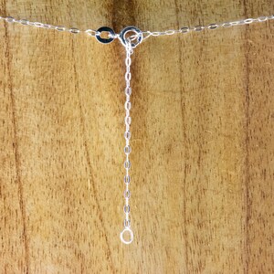 Pu&ograve; includere: Una collana a catena d'argento con chiusura a moschettone. La catena &egrave; su una superficie di legno.