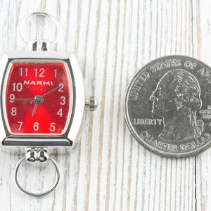 Red Dial Silvertone Square Rectangle Watch Face • DIY Beading Watch • Jewelry Making • Analog • Loops and Battery Included image 4