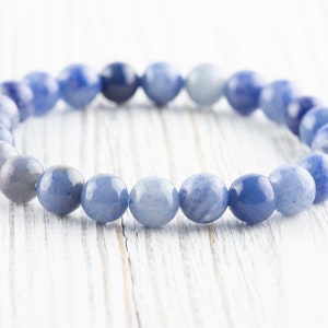Blue Aventurine Smooth Round Beaded Stretch Bracelet, Unisex Semi-Precious Stone Jewelry, Handmade Natural Gemstone Fashion Accessories image 5