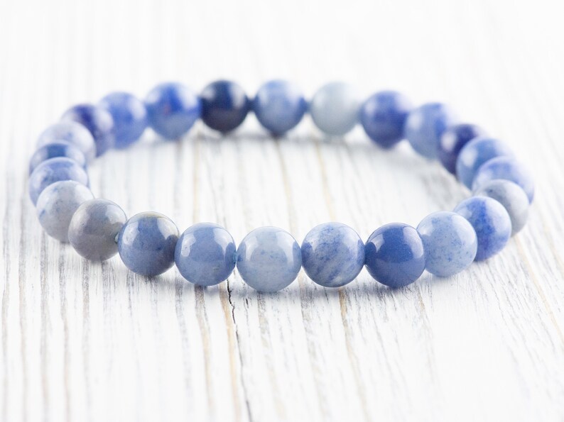 Blue Aventurine Smooth Round Beaded Stretch Bracelet, Unisex Semi-Precious Stone Jewelry, Handmade Natural Gemstone Fashion Accessories image 5