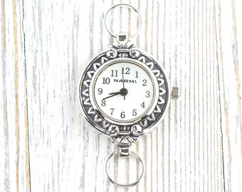 Sunflower White Dial Silvertone Round Watch Face • DIY Beading Watch • Jewelry Making • Analog • Loops and Battery Included