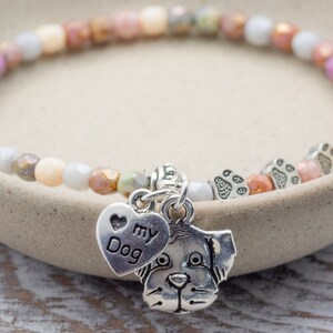 I Love My Dog Charm Stretch Bracelet, Dog Lover Gift, Pet Jewelry, Paw Print image 6