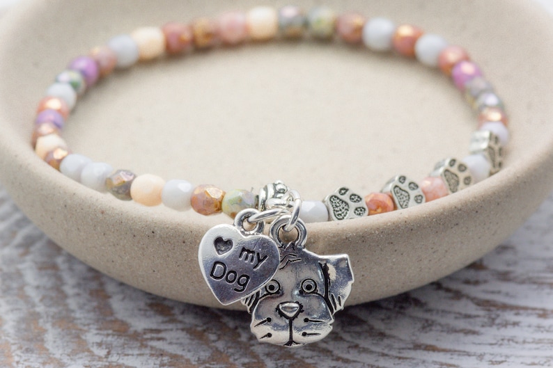 I Love My Dog Charm Stretch Bracelet, Dog Lover Gift, Pet Jewelry, Paw Print image 6