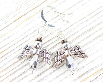 Weihnachtsengel Ohrringe, Handgemachte Silber Ohrringe, Engel Schmuck