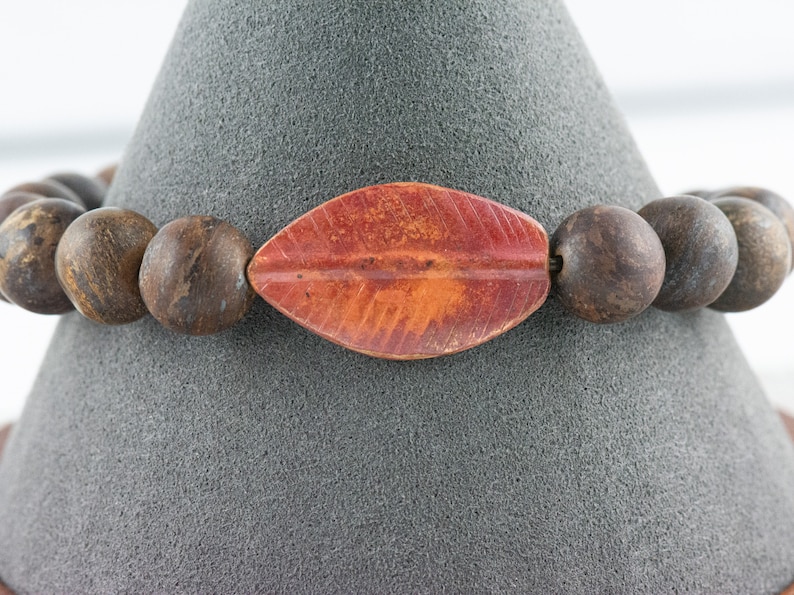 Kopparbladbronzitpärlsträckt armband / Boho-stil ädelstensarmband / Naturinspirerade jordnära höstsmycken bild 4