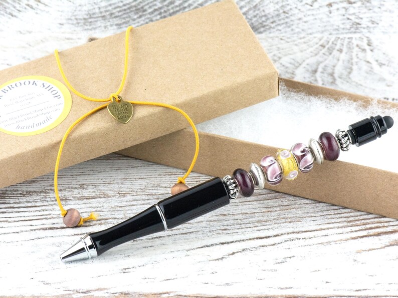 After the Rain Perlen Schwarz Stylus Pen • Lampwork Glasperlen • Metall Kugelschreiber Bild 6