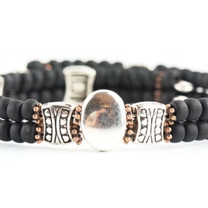 Button and Bows Jet Black Cuff Memory Wire Bracelet