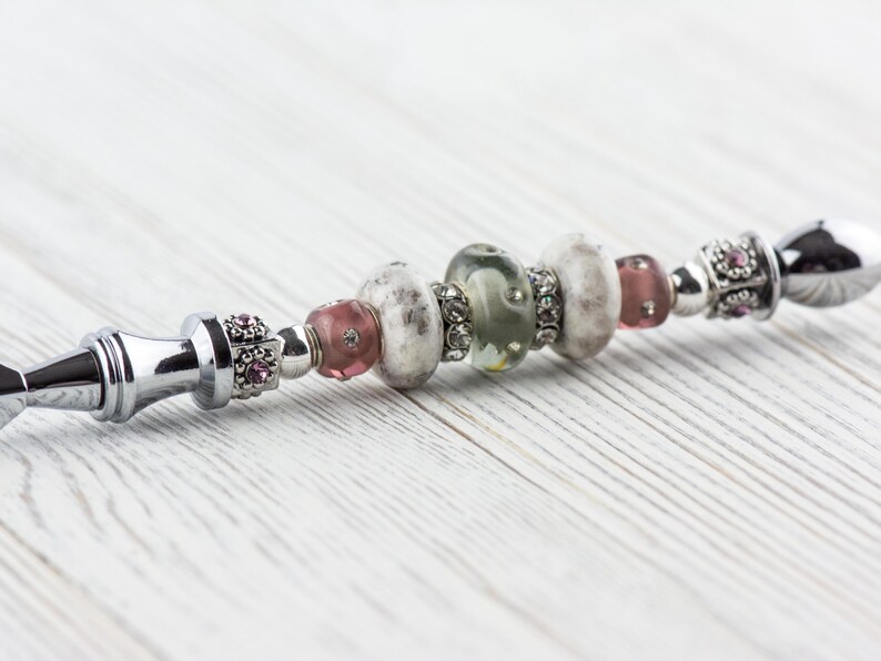 Purple Haze Glass Beaded Silver Letter Opener • Paper Knife • Desk Accessory image 4