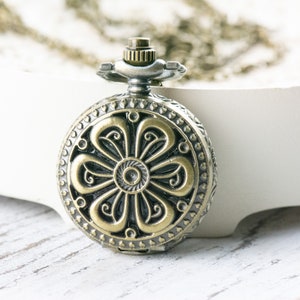 Flower Bronze Pocket Watch Long Necklace / Unique Watches / Nature Inspired Jewelry