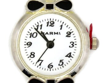 Schwarze Fliege Silberfarbenes rundes Zifferblatt • Weißes Zifferblatt • DIY Perlen Uhr • Schmuckherstellung • Analog • Schlaufen und Batterie enthalten