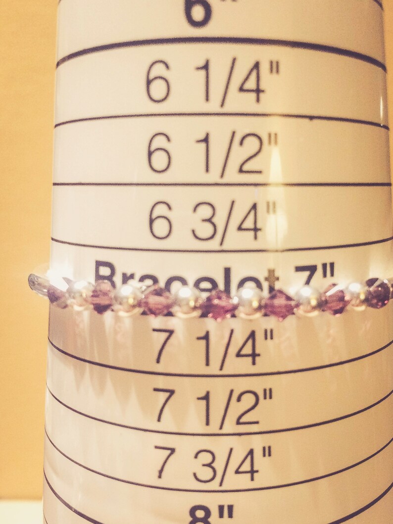 February Amethyst Swarovski Crystal Birth Month Sterling Silver Plated Bracelet on bracelet measuring cone