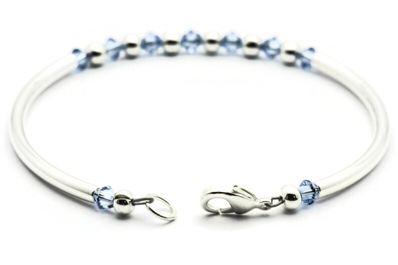 March Aquamarine Swarovski Crystal Birth Month Sterling Silver Plated Bracelet