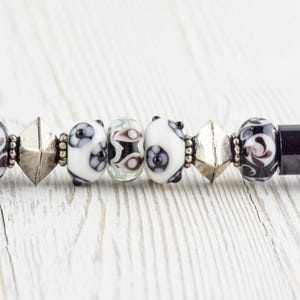 Black and White Beaded Metal Ballpoint Pen with Lampwork Glass Beads • Refillable image 1