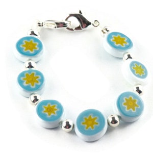 Blå & Gul Stjärna Glasmynt Utbytbart Stretchpärlat Klockarmband • Medicinskt ID-armband • Enkelt sträng • Handgjorda smycken bild 1