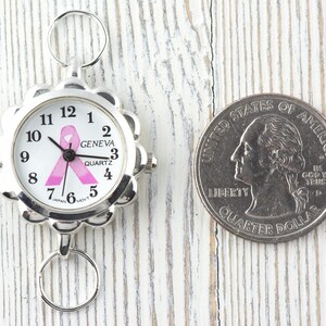 Pink Ribbon Silvertone Flower Watch Face • White Dial • DIY Beading Watch • Jewelry Making • Analog • Loops and Battery Included image 4