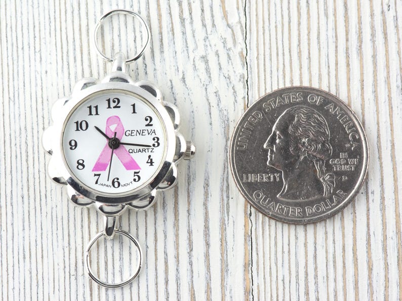 Pink Ribbon Silvertone Flower Watch Face • White Dial • DIY Beading Watch • Jewelry Making • Analog • Loops and Battery Included image 4