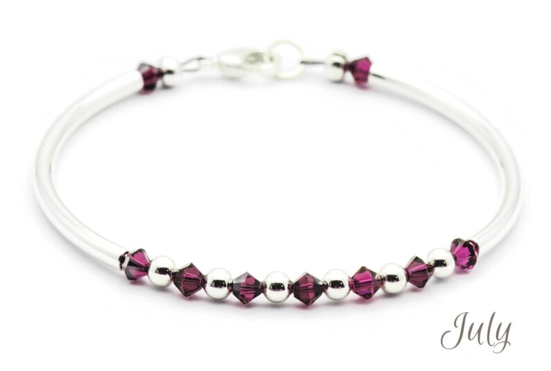 July Ruby Swarovski Crystal Birth Month Sterling Silver Plated Bracelet