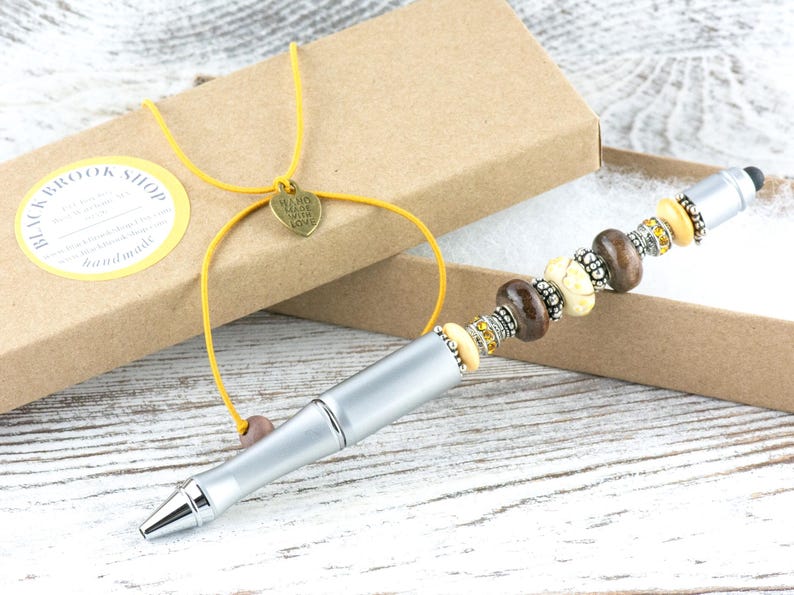 Walk Thru the Woods Beaded Silver Stylus Pen • Lampwork Glass Beads • Metal Ballpoint image 6