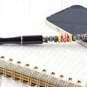 Mond über Miami Perlen Schwarz Stylus Pen • Lampwork Glasperlen • Metall Kugelschreiber Bild 2