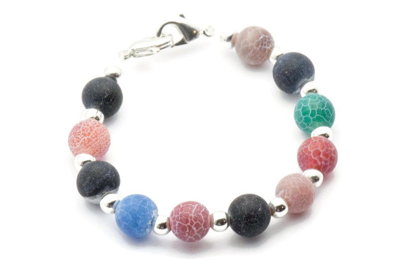 Agat Flerfärgat Pärlarmband Klockarmband • Medicinskt ID-armband • Handgjort Klockarmband • Stretchigt Klockarmband bild 5