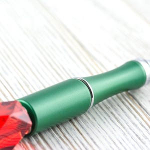 Red and Green Christmas Beaded Metal Ballpoint Pen with Lampwork Glass Beads • Black Ink (Extra Refill) image 5