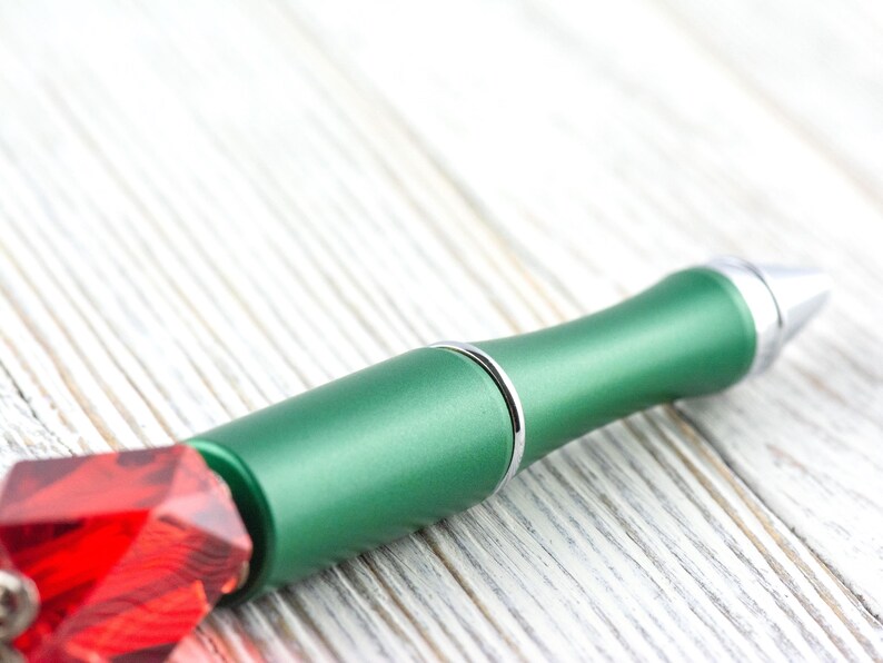 Red and Green Christmas Beaded Metal Ballpoint Pen with Lampwork Glass Beads • Black Ink (Extra Refill) image 5