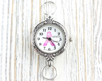 Reloj redondo elegante con cinta rosa plateada • Esfera blanca • Reloj para manualidades con cuentas • Creación de joyas • Analógico • Incluye bucles y batería