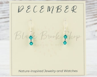 December Birthstone Earrings, Blue Zircon Earrings, Zircon Birthstone Earrings, Minimalist Crystal Earrings