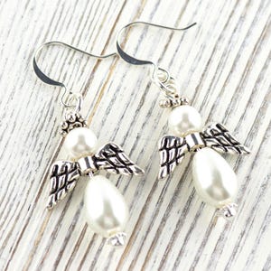 White Christmas Angel Earrings, Handmade Silver Plated Earrings, Angel Jewelry image 3