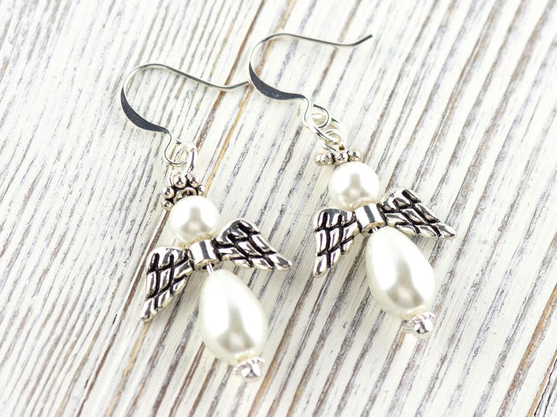 White Christmas Angel Earrings, Handmade Silver Plated Earrings, Angel Jewelry image 3