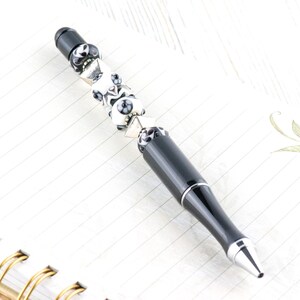 Black and White Beaded Metal Ballpoint Pen with Lampwork Glass Beads • Refillable image 3