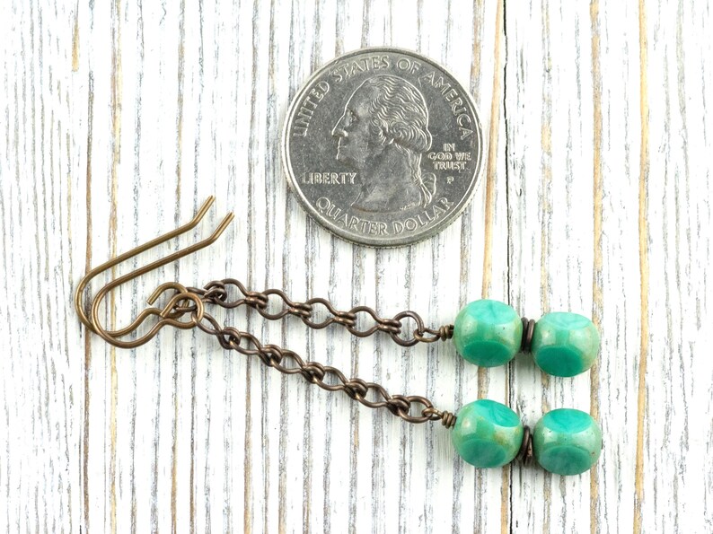 Aqua Blue Glass & Brass Earrings • Earthy Boho Jewelry • Nature-Inspired Handmade Earrings • Jewelry Gift • Nickel-free • Lead-free image 7