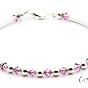 October Rose Swarovski Crystal Birth Month Sterling Silver Plated Bracelet