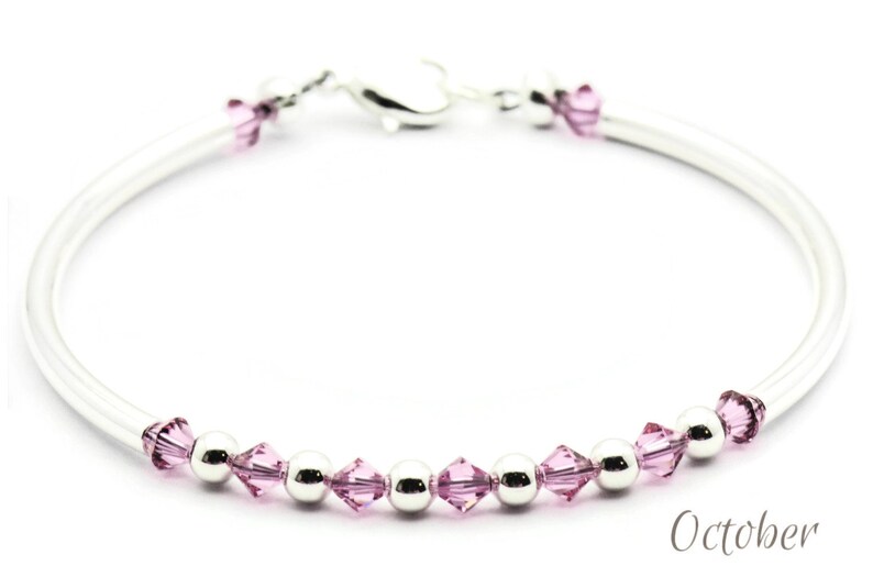 October Rose Swarovski Crystal Birth Month Sterling Silver Plated Bracelet